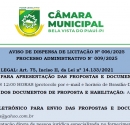 Câmara Municipal de Bela Vista anuncia Processo de dispensa de Licitação 006/2025